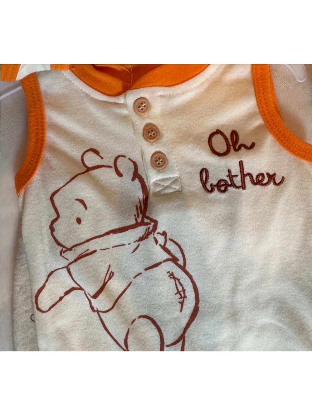 Disney Baby Winnie the Pooh 3 piece infant set Cream with Orange Trim NO HANGER